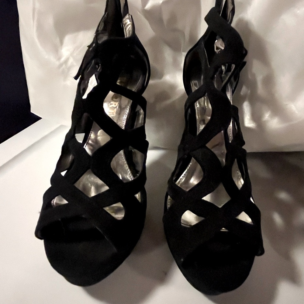 Black suede heels